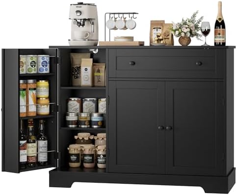 41" W Kitchen Sideboard Buffet Cabinet in Black