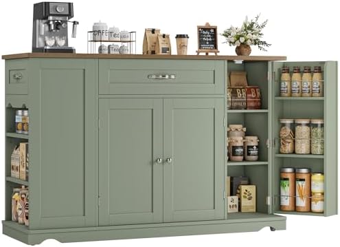 47" W Kitchen Island Cart with Storage in Sage Green