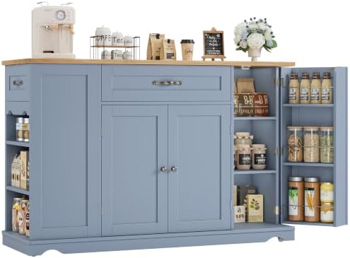 47" W Kitchen Island Cart with Storage in Soft Blue