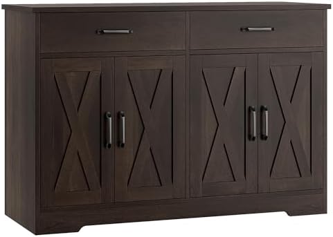 47" W Kitchen Sideboard Buffet Cabinet with Storage Drawers in Dark Brown
