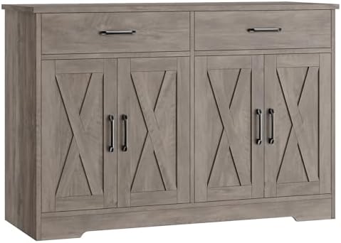 47" W Kitchen Sideboard Buffet Cabinet with Storage Drawers in Ash Grey