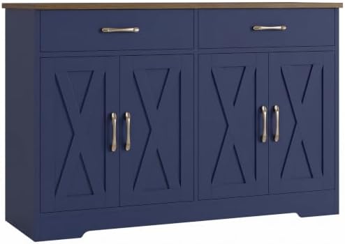 47" W Kitchen Sideboard Buffet Cabinet with Storage Drawers in Blue