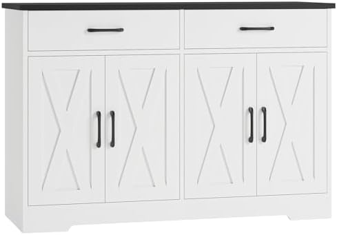 47" W Kitchen Sideboard Buffet Cabinet with Storage Drawers in White/Black