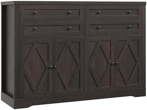 55" W Kitchen Buffet Sideboard Cabinet with 4 Drawers