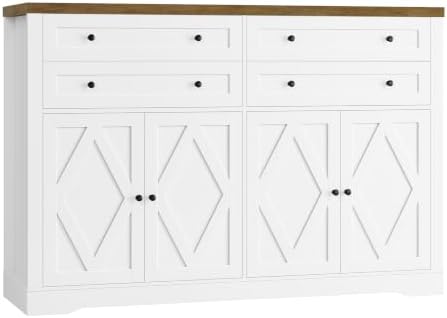 55"W Kitchen Buffet Sideboard Cabinet with 4 Storage Drawers