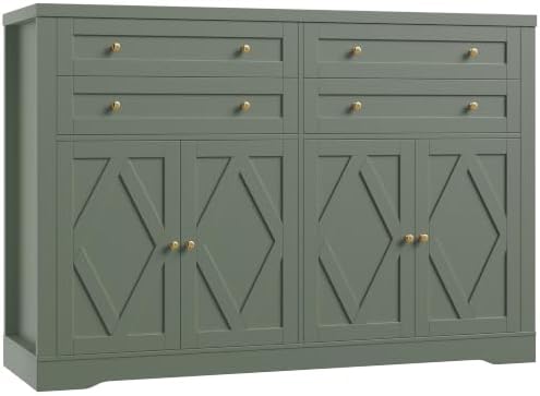 55" W Kitchen Buffet Sideboard Cabinet with 4 Storage Drawer in Green