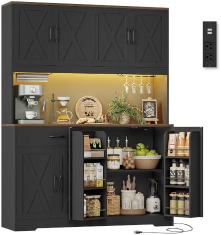 55" W Kitchen Pantry Storage Cabinet in Black