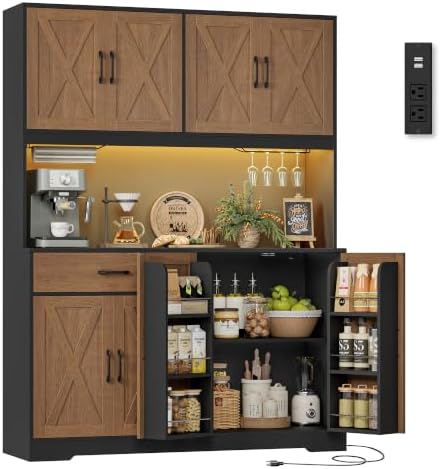 55" W Kitchen Pantry Storage Cabinet in Brown