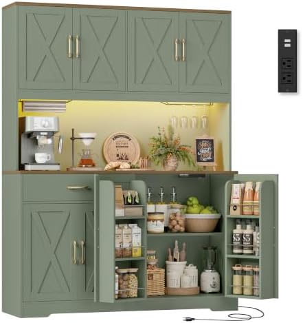 55" W Kitchen Pantry Storage Cabinet in Green