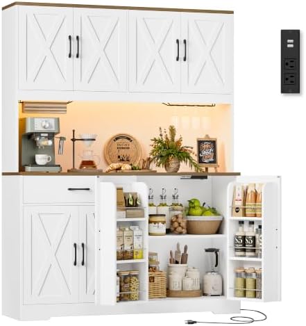 55" W Kitchen Pantry Storage Cabinet in White
