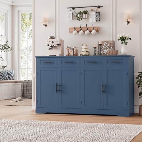 60" W Sideboard Buffet Cabinet with Storage in Blue