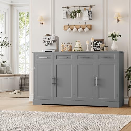 60" W Sideboard Buffet Cabinet with Storage in Grey