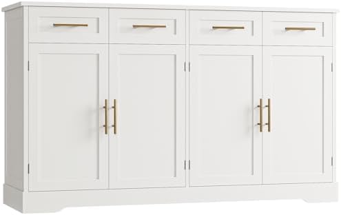 60" W Sideboard Buffet Cabinet with Storage in White