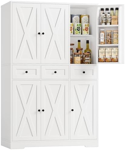67"H Farmhouse Kitchen Pantry Storage Cabinet with 3 Drawers