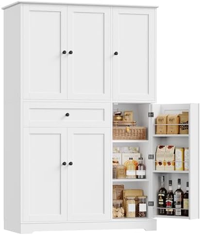 68" Tall Kitchen Pantry Storage Cabinet with Doors & Shelves in White