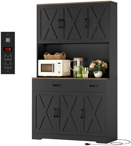 71"H Kitchen Pantry Storage Cabinet in Black/Rustic Brown