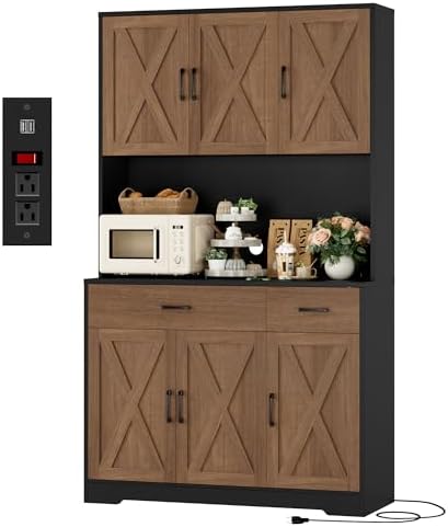 71"H Kitchen Pantry Storage Cabinet in Brown/Black
