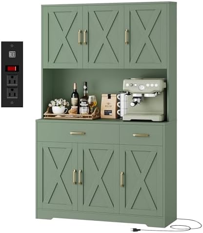 71"H Kitchen Pantry Storage Cabinet in Green