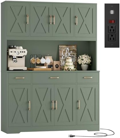 71" Tall Kitchen Pantry Storage Cabinet in Green