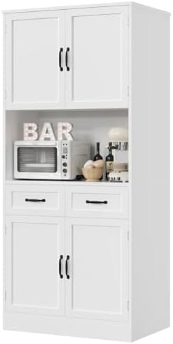 71" Tall Kitchen Pantry Storage Cabinet in White