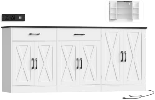 71"W Kitchen Buffet Cabinet with Storage in White/Black