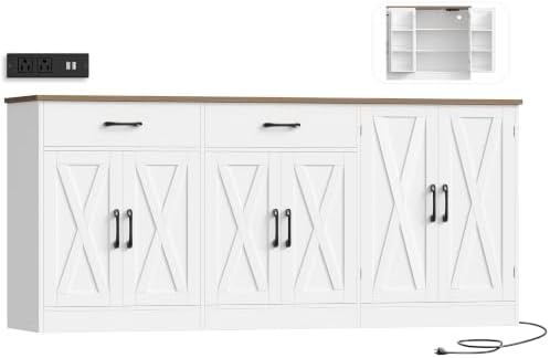 71"W Kitchen Buffet Cabinet with Storage in White