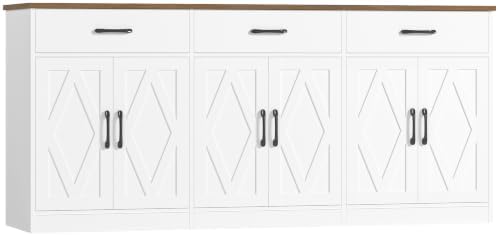 71"W Kitchen Buffet Cabinet with Storage in White/Rustic Brown
