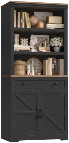 72"H Bookshelf with Storage in Black & Brown