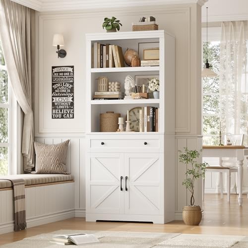 72"H Bookshelf with Storage in White