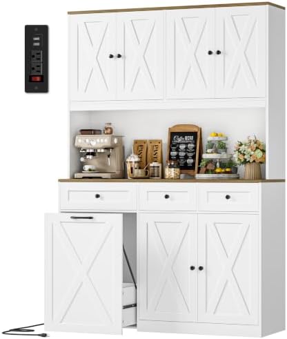 72" Kitchen Pantry with 13 Gallon Pull Out Trash Can Cabinet in White
