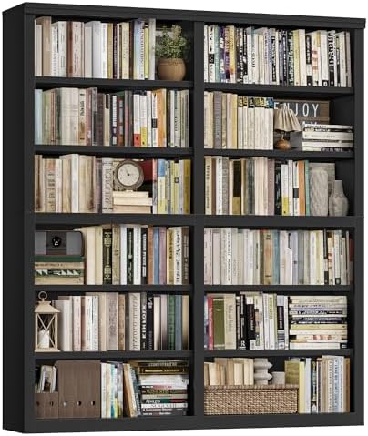 73" Tall Double Wide Bookshelf in Black