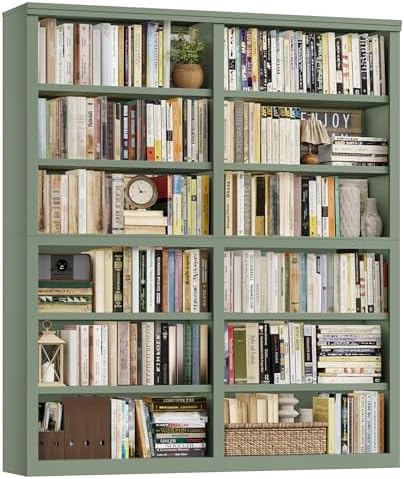 73" Tall Double Wide Bookshelf in Green