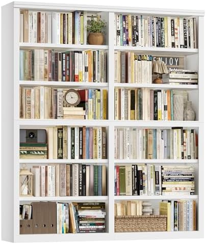 73" Tall Double Wide Bookshelf in White