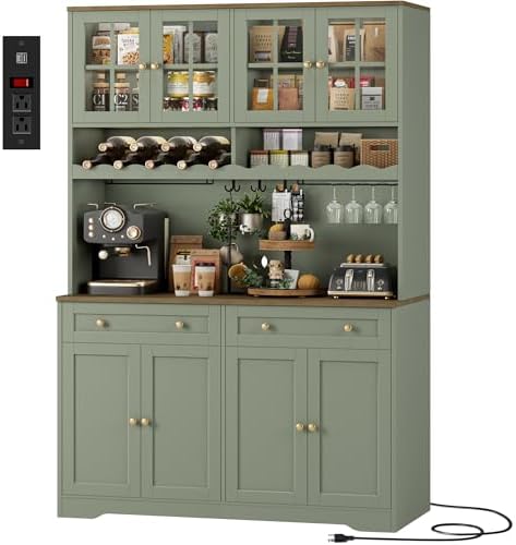 75"H Kitchen Pantry Storage Cabinet in Sage Green