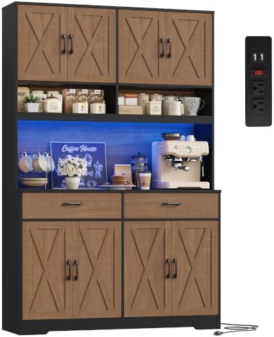 75" Tall Kitchen Pantry Storage Cabinet in Brown/Black