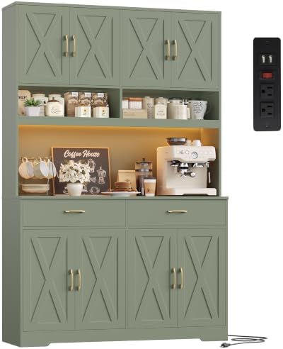 75" Tall Kitchen Pantry Storage Cabinet in Sage Green