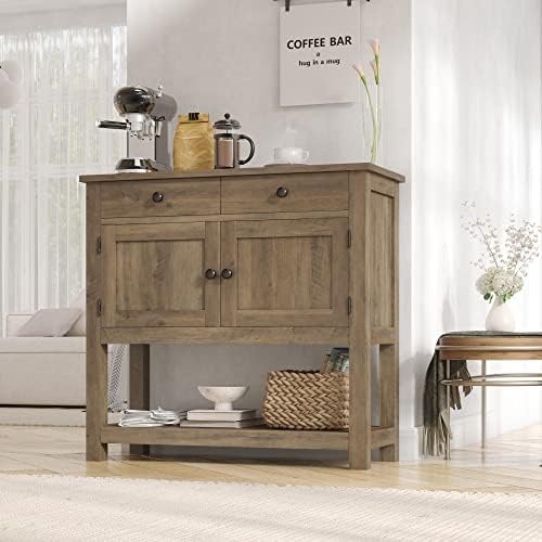 Farmhouse Console Table with Storage in Rustic Brown