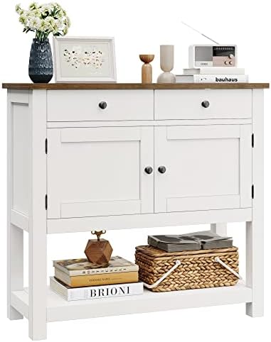 Farmhouse Console Table with Storage in White