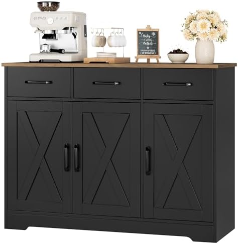 Kitchen Buffet Cabinet with Storage in Black