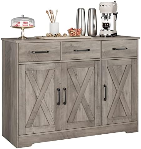 Kitchen Buffet Cabinet with Storage in Grey