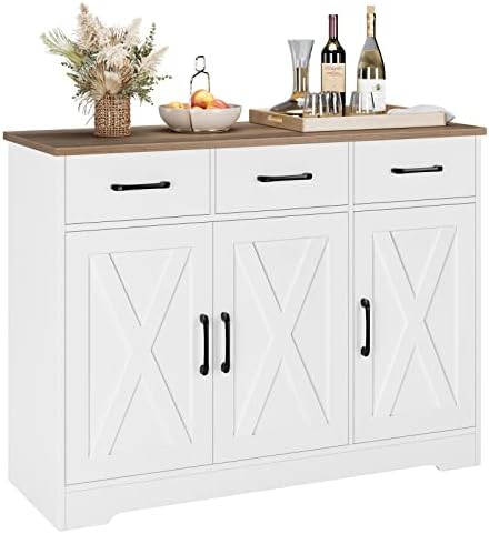 Kitchen Buffet Cabinet with Storage in White