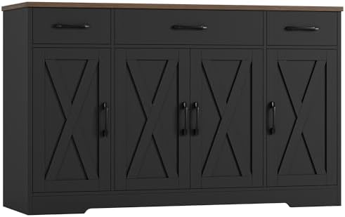 Kitchen Buffet Sideboard Storage Cabinet in Black/Rustic Brown