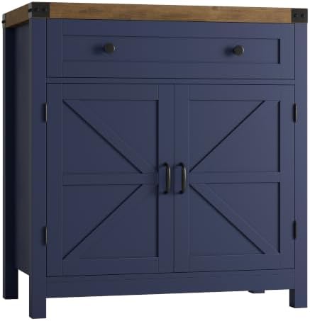 Kitchen Storage Cabinet in Blue / Rustic Brown