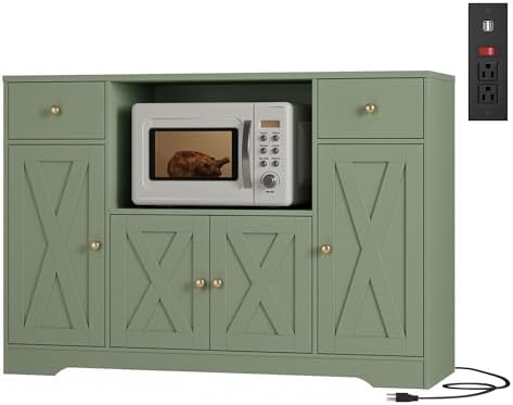 Microwave Cabinet with Power Outlets in Green